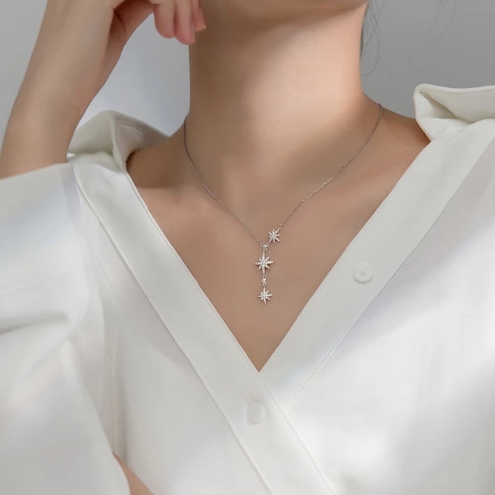 925 sterling silver zircon sparkling star pandent necklace for women Christmas g - Picture 1 of 8
